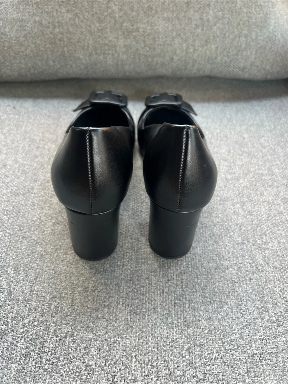 Anne Klein iFlex Bentley Black Leather Pointed Toe Buckle BlockHeel Pumps Sz 8.5